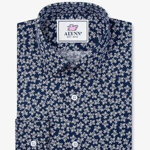Alynn Navy with White Floral Print Classic Fit Shirt